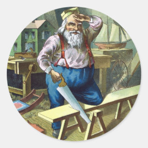 Weihnachten im Vintage-Stil, Weihnachtsmann beim B Runder Aufkleber