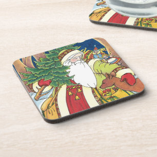 Weihnachten im Vintage-Stil, Weihnachtsmann Hirsch Getränkeuntersetzer
