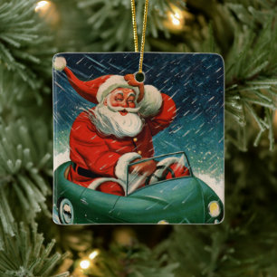 Weihnachten im Vintage-Stil, Weihnachtsmann in ein Keramikornament