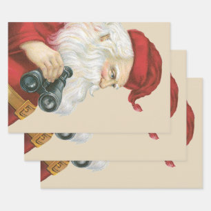 Weihnachten im Vintage-Stil, Weihnachtsmann mit Fe Geschenkpapier Set