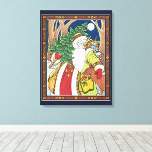Weihnachten im Vintage-Stil, Weihnachtsmann Reh im Leinwanddruck