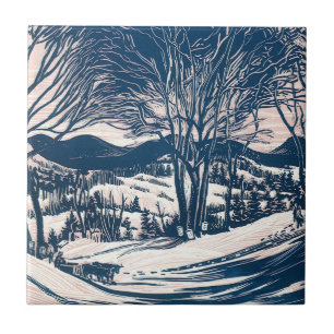 Weihnachten im Vintage-Stil, Winterlandschaft mit Fliese