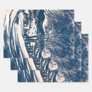 Weihnachten im Vintage-Stil, Winterlandschaft mit  Geschenkpapier Set