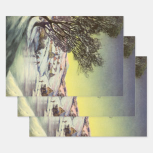 Weihnachten im Vintage-Stil, zugefrorener See mit  Geschenkpapier Set