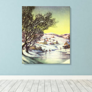 Weihnachten im Vintage-Stil, zugefrorener See mit  Leinwanddruck