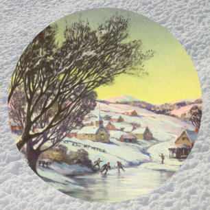 Weihnachten im Vintage-Stil, zugefrorener See mit Runder Aufkleber