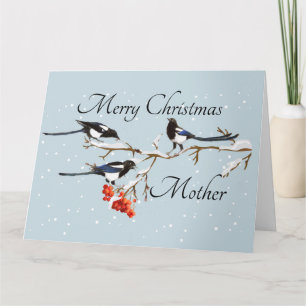 Weihnachten im Wasser Holly Magpie Bird Mutter Karte