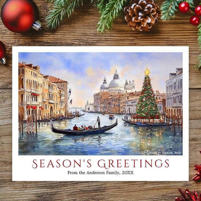 Weihnachten im Wasser in Venedig Italien Reisen (Watercolor Christmas in Venice Italy Travel Holiday Postcard)