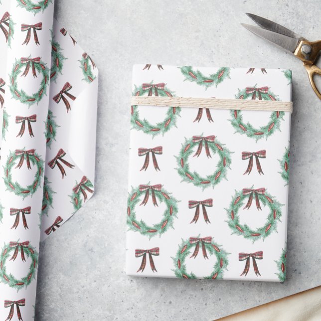 Weihnachten im Wasser Kariert Bow Garland Geschenkpapier (Von Creator hochgeladen)