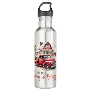 Weihnachten im Wasser Vintager Lkw und Stall Edelstahlflasche