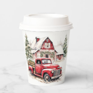 Weihnachten im Wasser Vintager Lkw und Stall Pappbecher