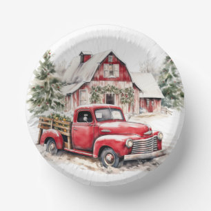 Weihnachten im Wasser Vintager Lkw und Stall Pappteller