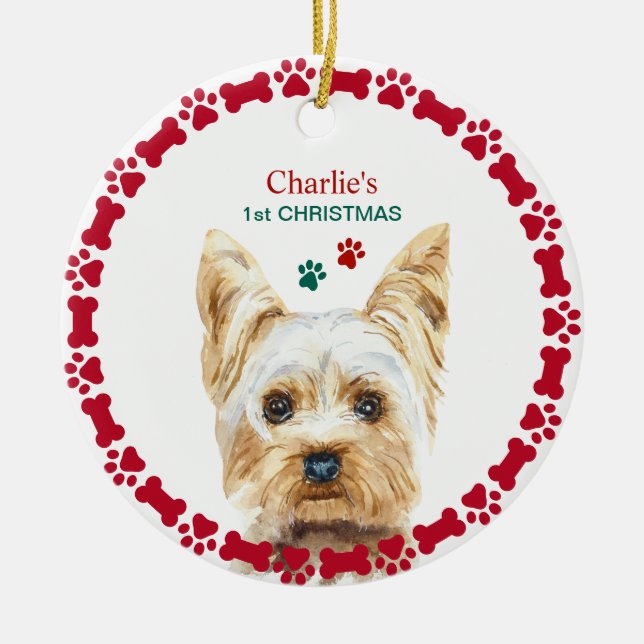 Weihnachten im Wasser Yorkie Personalisierte Ornam Keramik Ornament (Vorne)