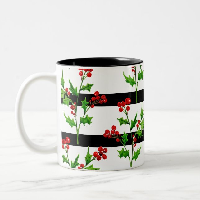 Weihnachten im Wasserfarben Holly Modern Strip Pat Tasse (Links)