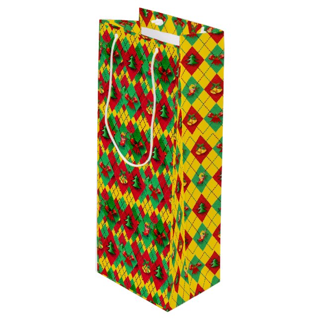 Weihnachten im Weihnachtsfest im Neuen Jahr Geschenktüte Für Weinflaschen (Vorderseite Schrägansicht)