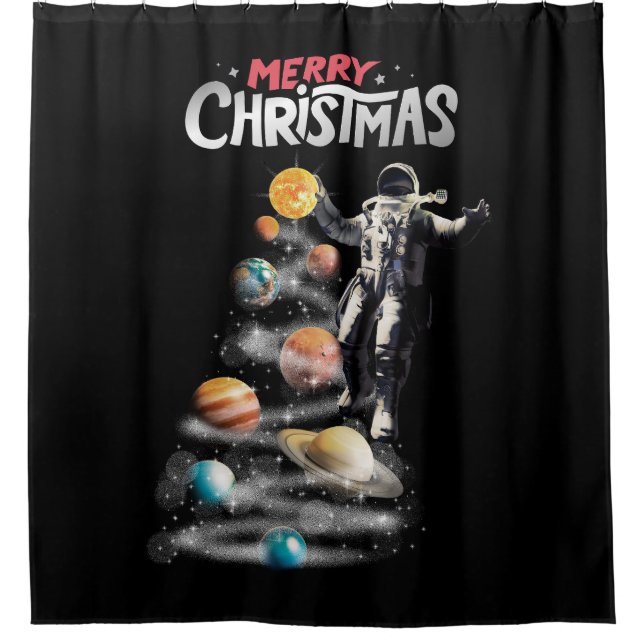 Weihnachten im Weltraumsolarsystem Astronaut Invit Duschvorhang (Vorderseite)