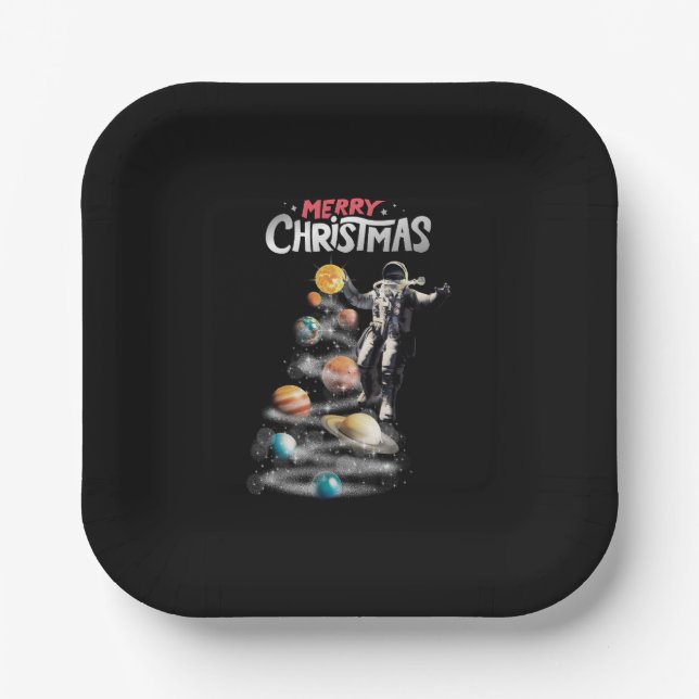 Weihnachten im Weltraumsolarsystem Astronaut Invit Pappteller (Vorderseite)