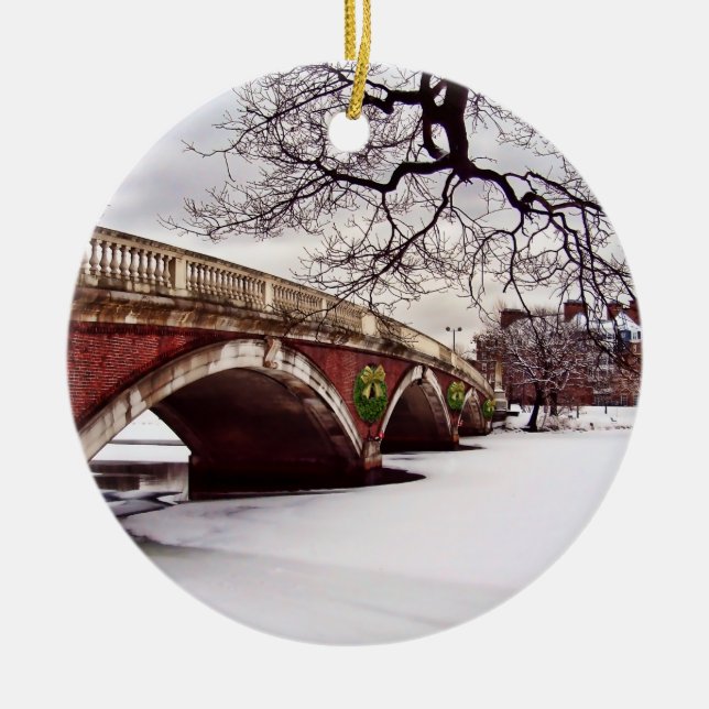 Weihnachten im Winter auf dem Charles River Boston Keramikornament (Vorne)