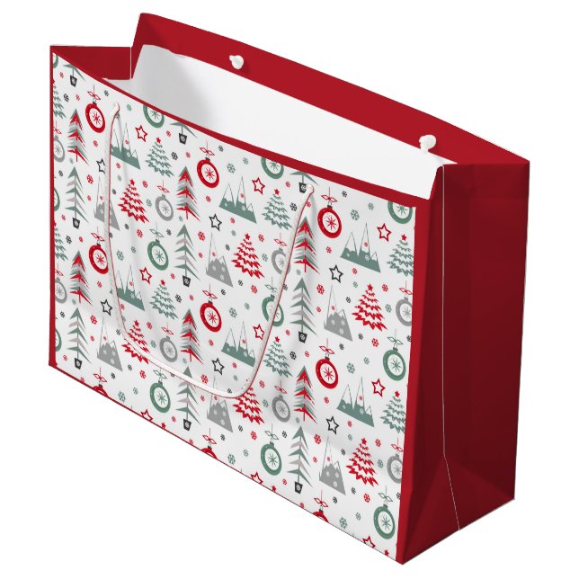 Weihnachten im Winter. Große Geschenktasche Geschenktüte (Vorderseite Schrägansicht)