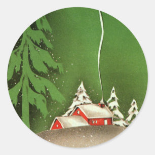 Weihnachten im Winter, Haus im Wald im Winter Schn Runder Aufkleber