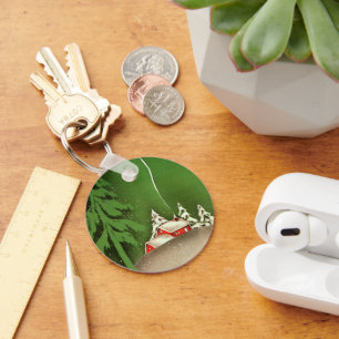 Weihnachten im Winter, Haus im Wald im Winter Schn Schlüsselanhänger