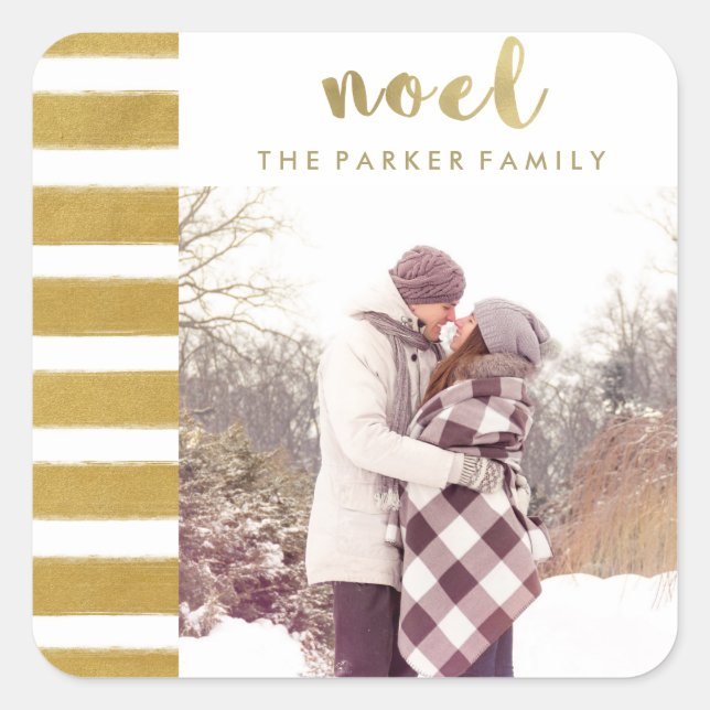 Weihnachten Imitate Gold Weihnachtstypografie mit  Quadratischer Aufkleber (Vorderseite)