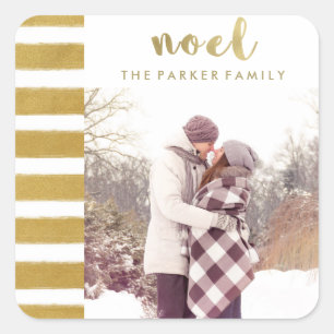 Weihnachten Imitate Gold Weihnachtstypografie mit  Quadratischer Aufkleber