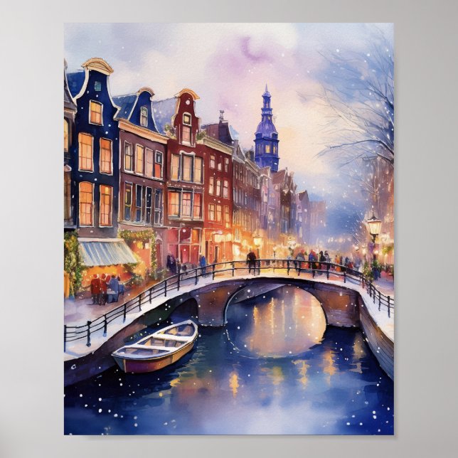 Weihnachten in Amsterdam Wasserfarbe Poster (Vorne)