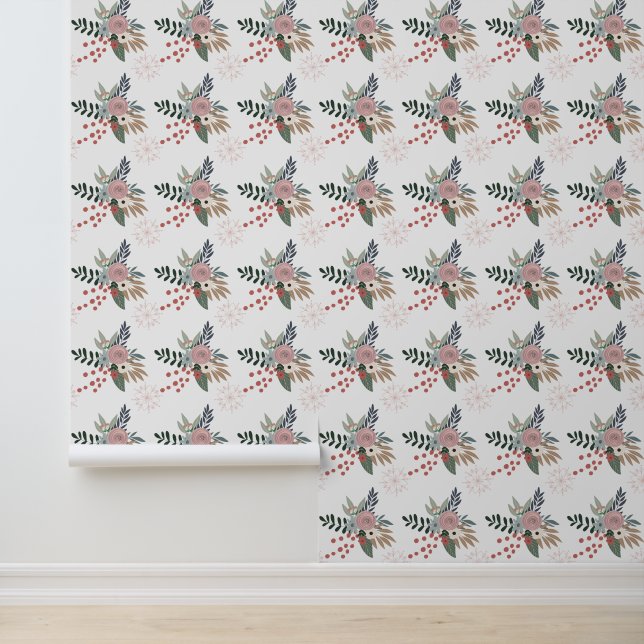 Weihnachten in Aquarellen Blumenrosa und Grün Tapete (Anwendung)