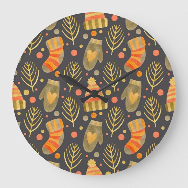 Weihnachten in Aquarellen: Feierliches nahtloses M Große Wanduhr (Vorderseite)