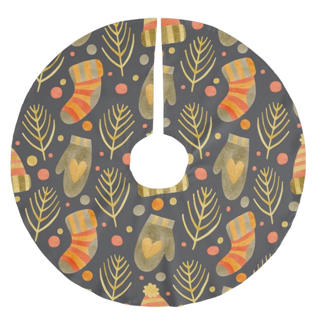 Weihnachten in Aquarellen: Feierliches nahtloses M Polyester Weihnachtsbaumdecke (Vorderseite)