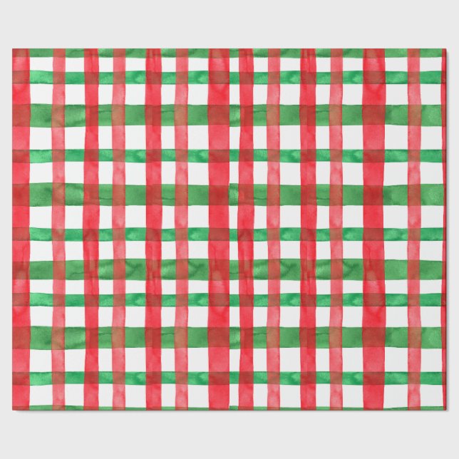 Weihnachten in Aquarellen kariert Geschenkpapier (Saum)
