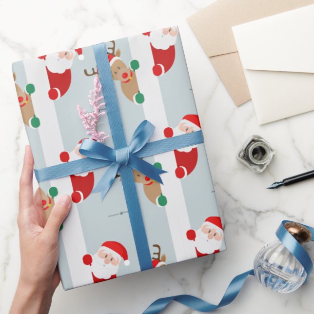 Weihnachten in Aquarellen Niedlicher Santa Reineer Geschenkpapier (Schenken)