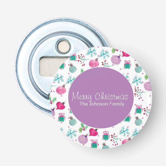 Weihnachten in Aquarellfarbe Handgemalte Muster Flaschenöffner (Vorderseite)