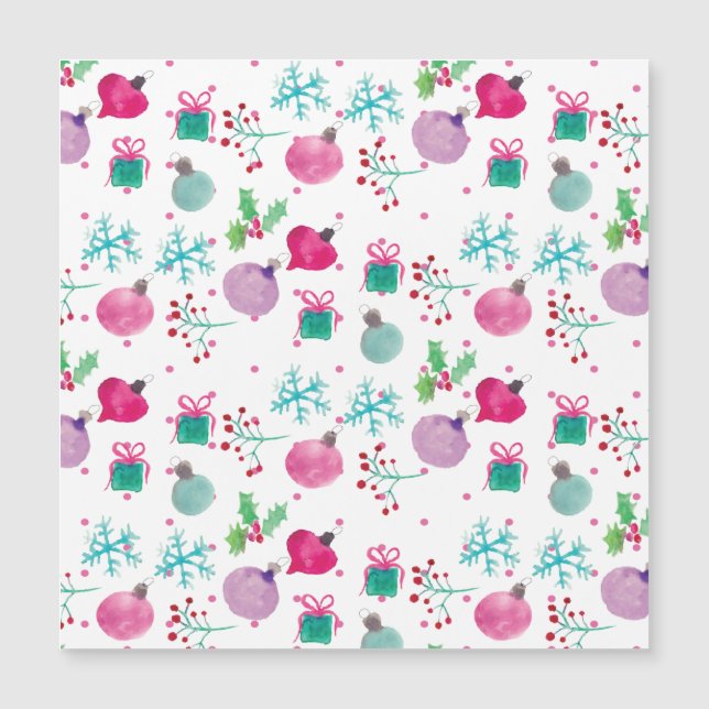 Weihnachten in Aquarellfarbe Handgemalte Muster Magnetkarte (Vorderseite)