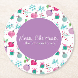 Weihnachten in Aquarellfarbe Handgemalte Muster Runder Pappuntersetzer