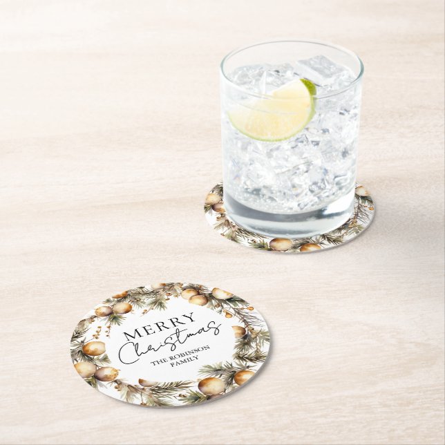 Weihnachten in Aquarellgolden Runder Pappuntersetzer (Vor Ort)
