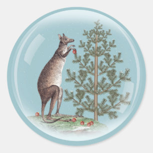 Weihnachten in Australien mit Schnee und einem Kän Runder Aufkleber