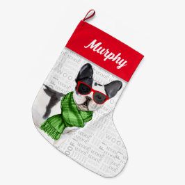 Weihnachten in Boston Terrier mit Hundenname Großer Weihnachtsstrumpf