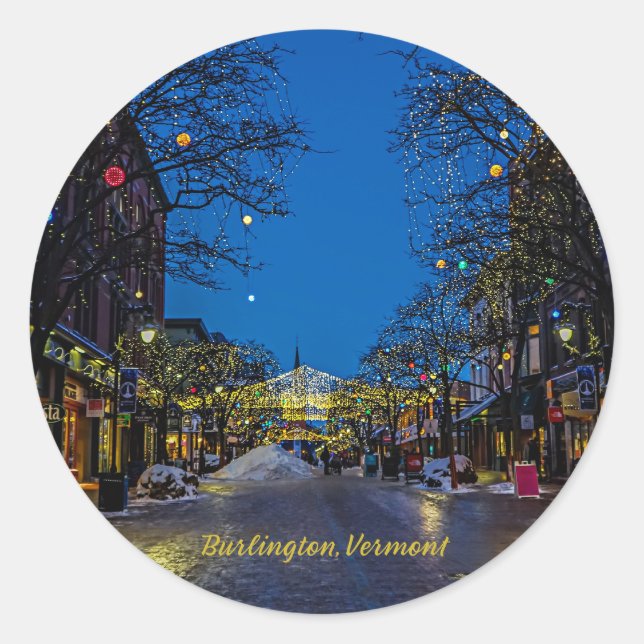 Weihnachten in Burlington, Vermont Runder Aufkleber (Vorderseite)
