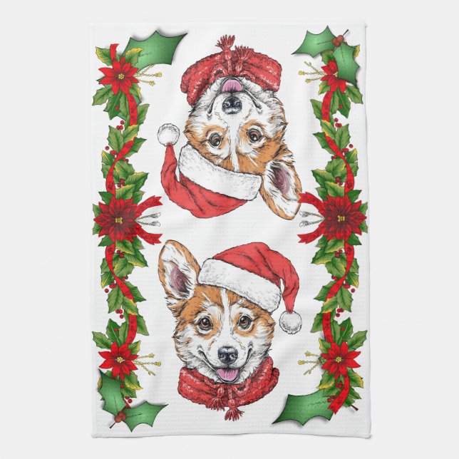 Weihnachten in Corgi Geschirrtuch (Vertikal)
