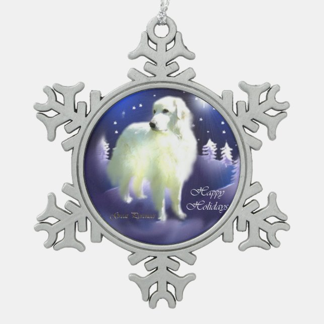 Weihnachten in den Pyrenäen Schneeflocken Zinn-Ornament (Vorderseite)