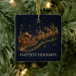 Weihnachten in den Sternen Santas Schlitten Foto Keramikornament