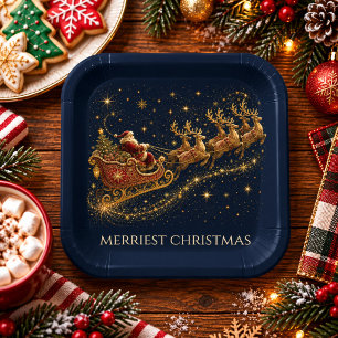 Weihnachten in den Sternen Santas Schlitten Pappteller