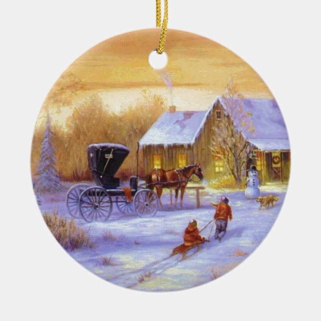 Weihnachten in der Hütte Keramik Ornament (Vorne)
