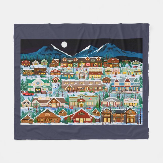 Weihnachten in der Kaskaden-Dorf-Fleece-Decke Fleecedecke (Vorderseite (Horizontal))