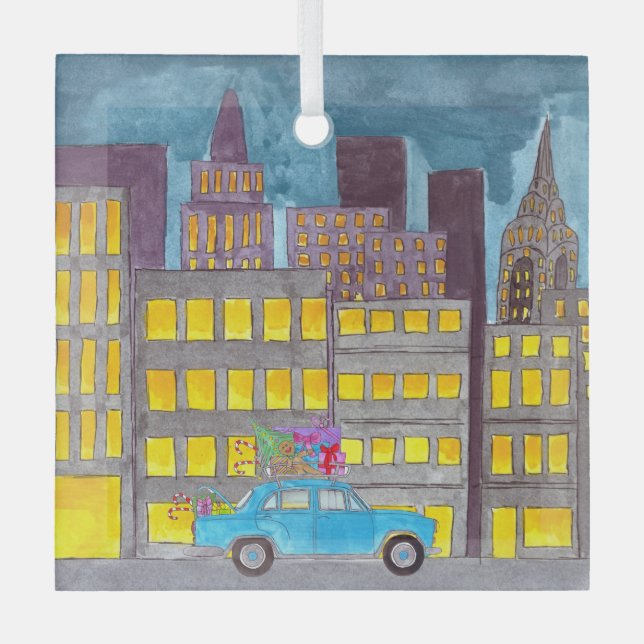 Weihnachten in der Stadt individuell anpassbar Ornament Aus Glas (Vorderseite)