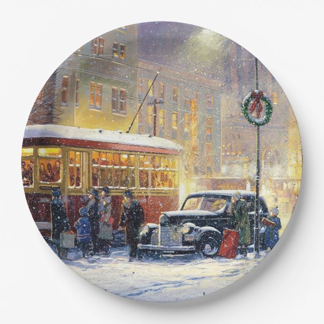 Weihnachten in der Stadt Pappteller (Vorderseite)