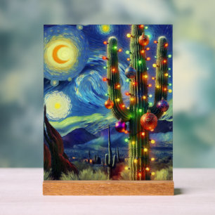 Weihnachten in der Wüste Saguaro Cactus Blue Green Acrylschild