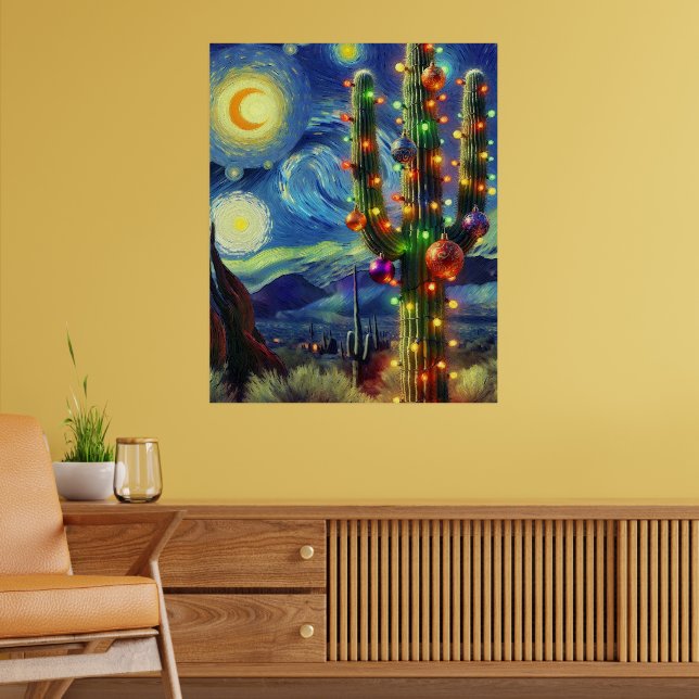 Weihnachten in der Wüste Saguaro Cactus Blue Green Poster (Wohnzimmer 2)